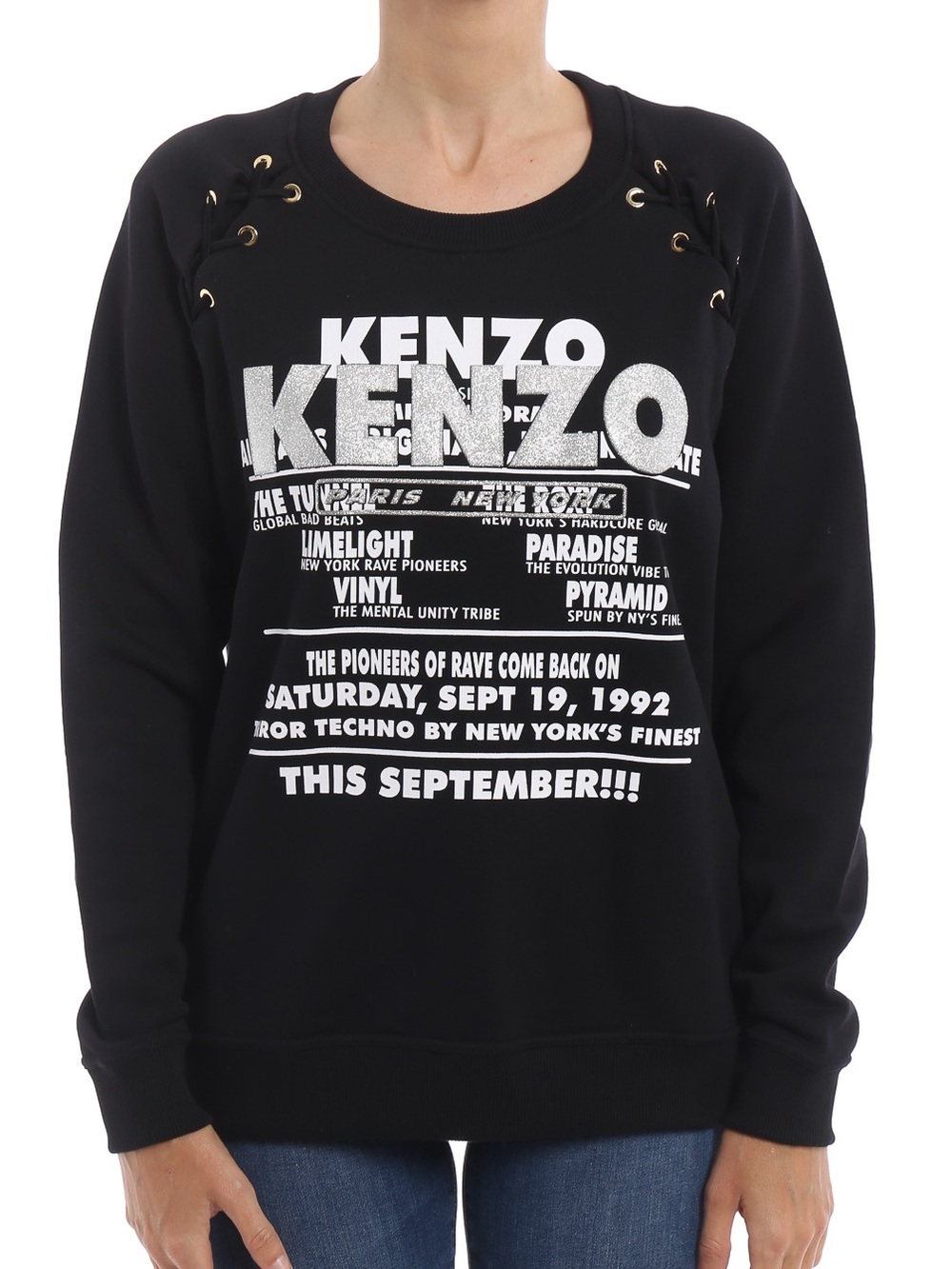 Kenzo Paris Glitter Lace Up Graphic Sweatshirt Small